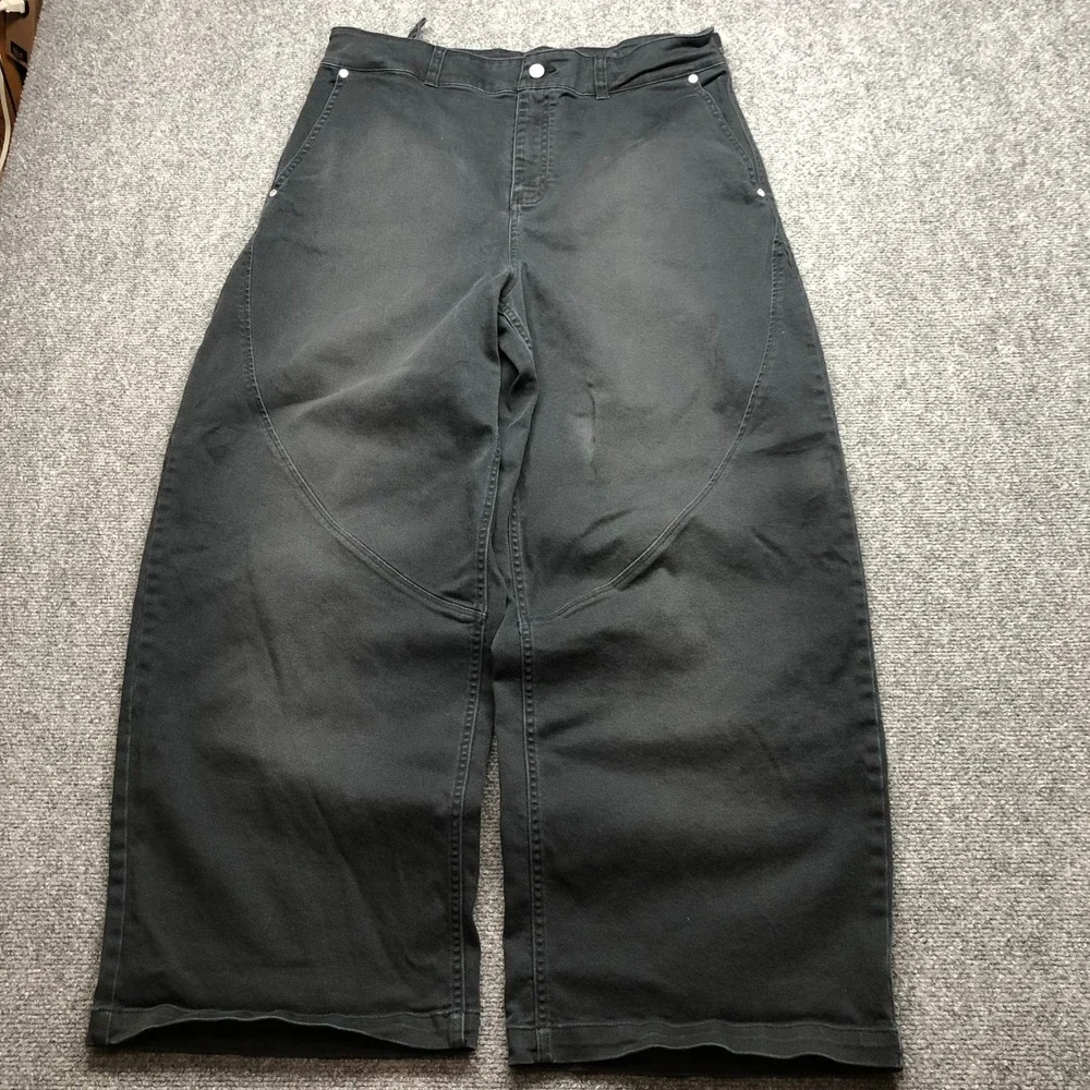 Y2K Jordan Mens Baggy Trousers Washed Black Oversized Cinch Back Pants Large